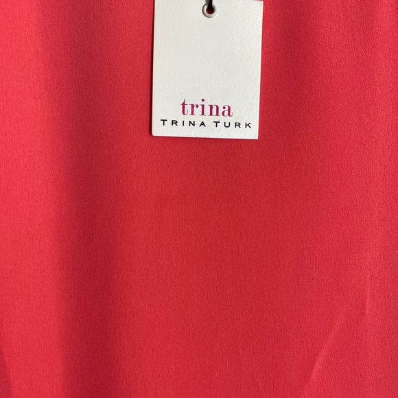 NWT Trina Turk pink ruffle v-neck open back cold shoulder mini dress - Picture 6 of 8